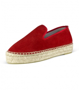 Red hand-sewn double esparto platform sole Espadrilles for women