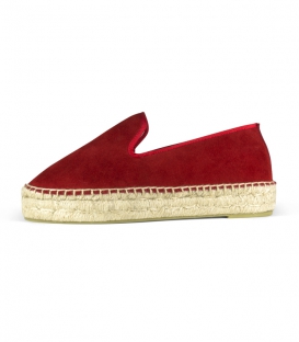 Handmade red jute platform sole espadrilles for women in Spain