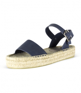 Leather jute double platform sole sandals for women in blue color