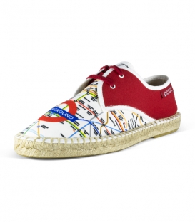 Canvas jute flat blucher espadrilles for men in red, blue and white colors