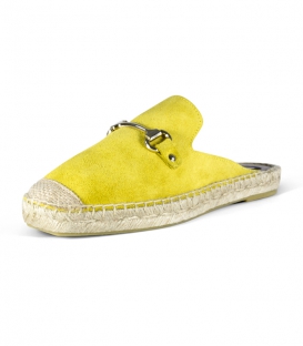 Babuchas de piel con suela plana de esparto para mujer en color amarillo