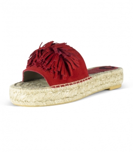 Esparto flat leather espadrilles for woman in color red