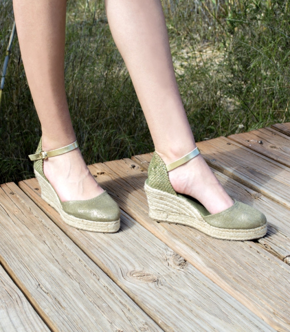 Valencian esparto wedge heel espadrilles with metallic buckle for women