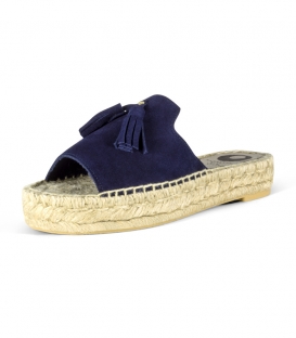 Espadrille espadrilles type shovel with sole of platform double of esparto for woman in red color with red pompom of adornment