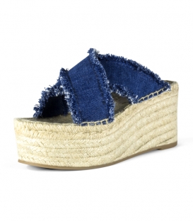 Sandalias jeans con plataforma de esparto para mujer en color azul